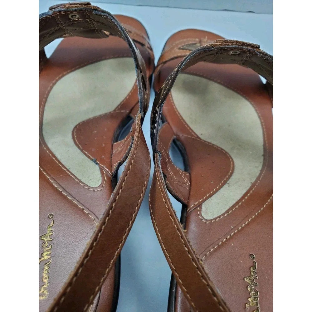 Thom McAn Open Toe Slingback Sandals Wedge Heel Boho Braided Sandals Size 9W